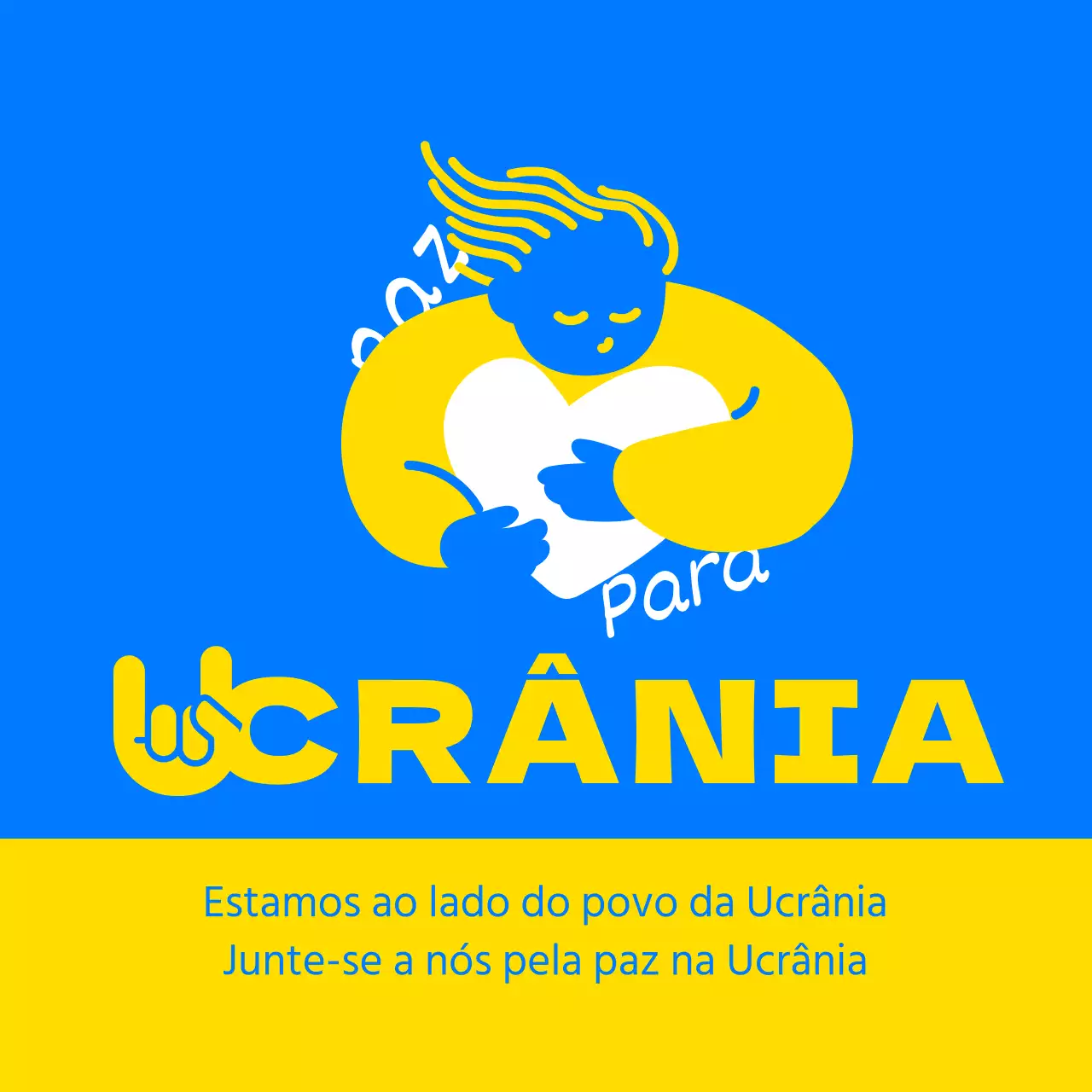 Um simples poste com um sinal de paz em amarelo e azul