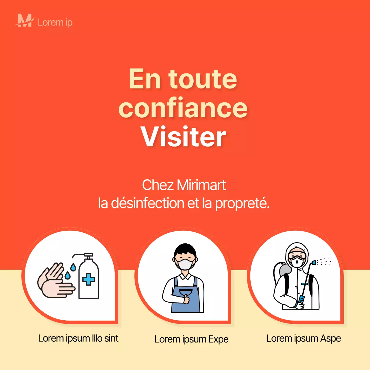 Bannière d'orientation COVID-19 jaune orange, simple et concise