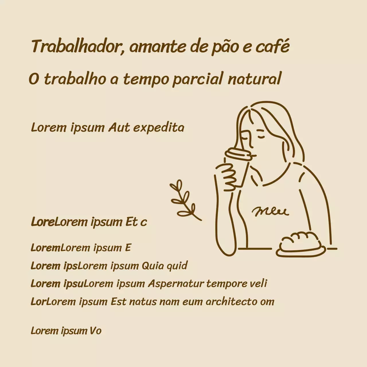 Currículo castanho, simples e ilustrado de um emprego a tempo parcial num café
