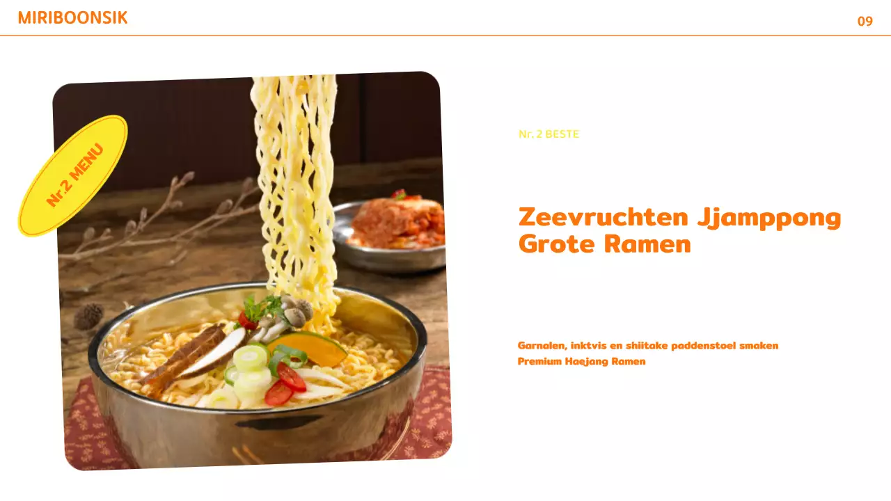 Catering bedrijfsprofiel met oranje en gele kleuraccenten en fotolay-out