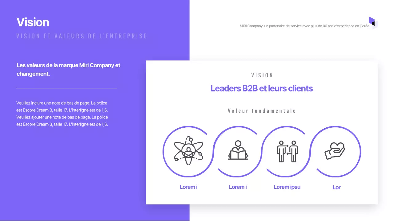 Présentation simple d'une entreprise dans des tons violets