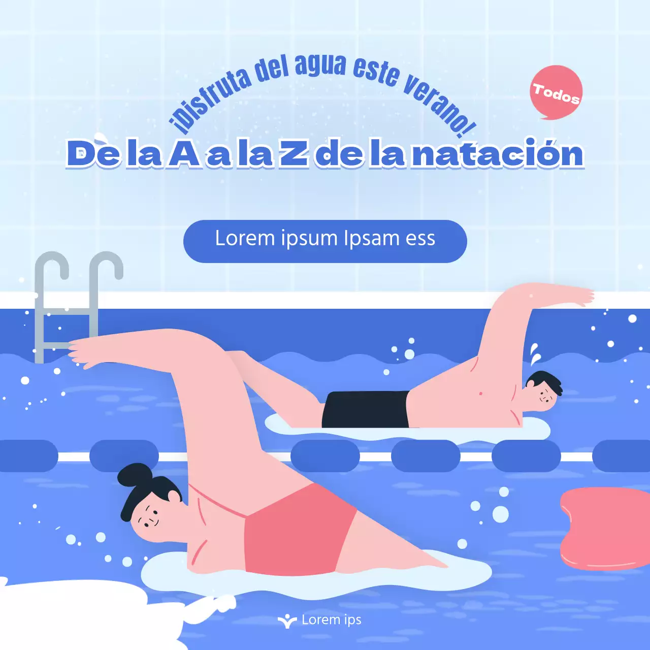 Azul Rosa Punto Ilustración de la A a la Z de Natación TarjetaNoticias