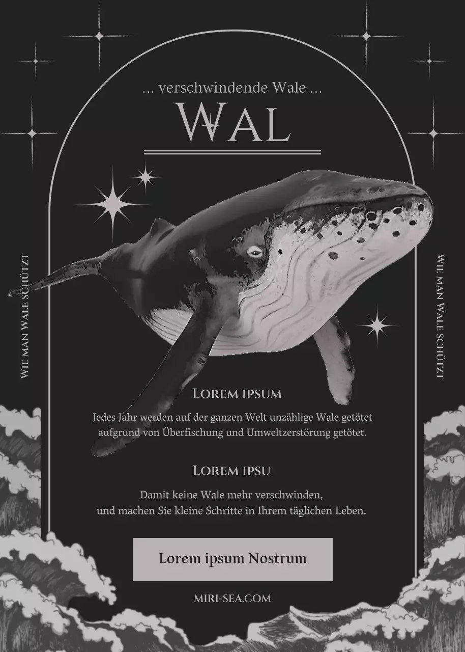 Ein verträumter, schwarz-grauer Aufruf zum Handeln für Wale