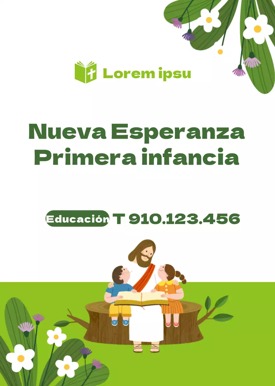 Ilustración del personaje verde Promoción de la Escuela Infantil de la Iglesia