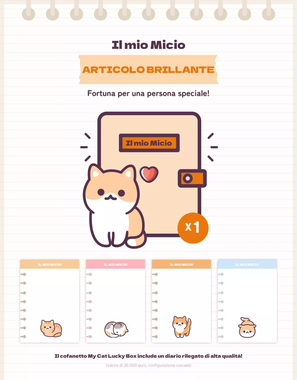 Vi presentiamo la simpatica scatola casuale di cancelleria Cat Daku arancione e beige