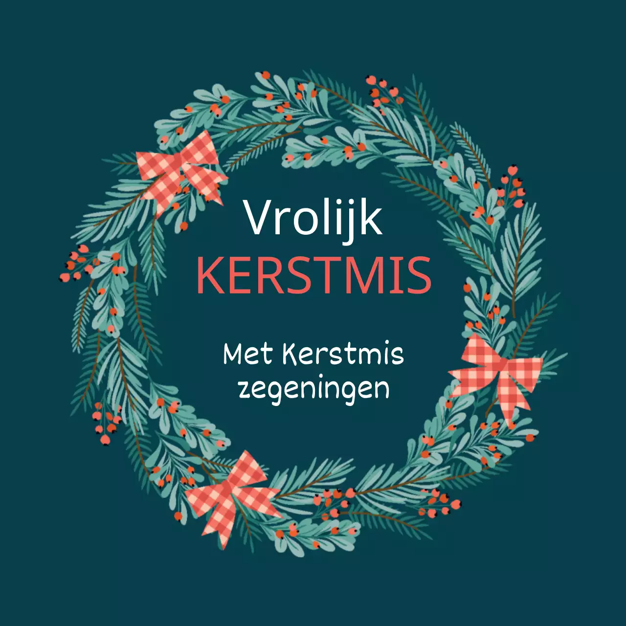 Rood-Turkoois Geïllustreerd Kerstwenslabel