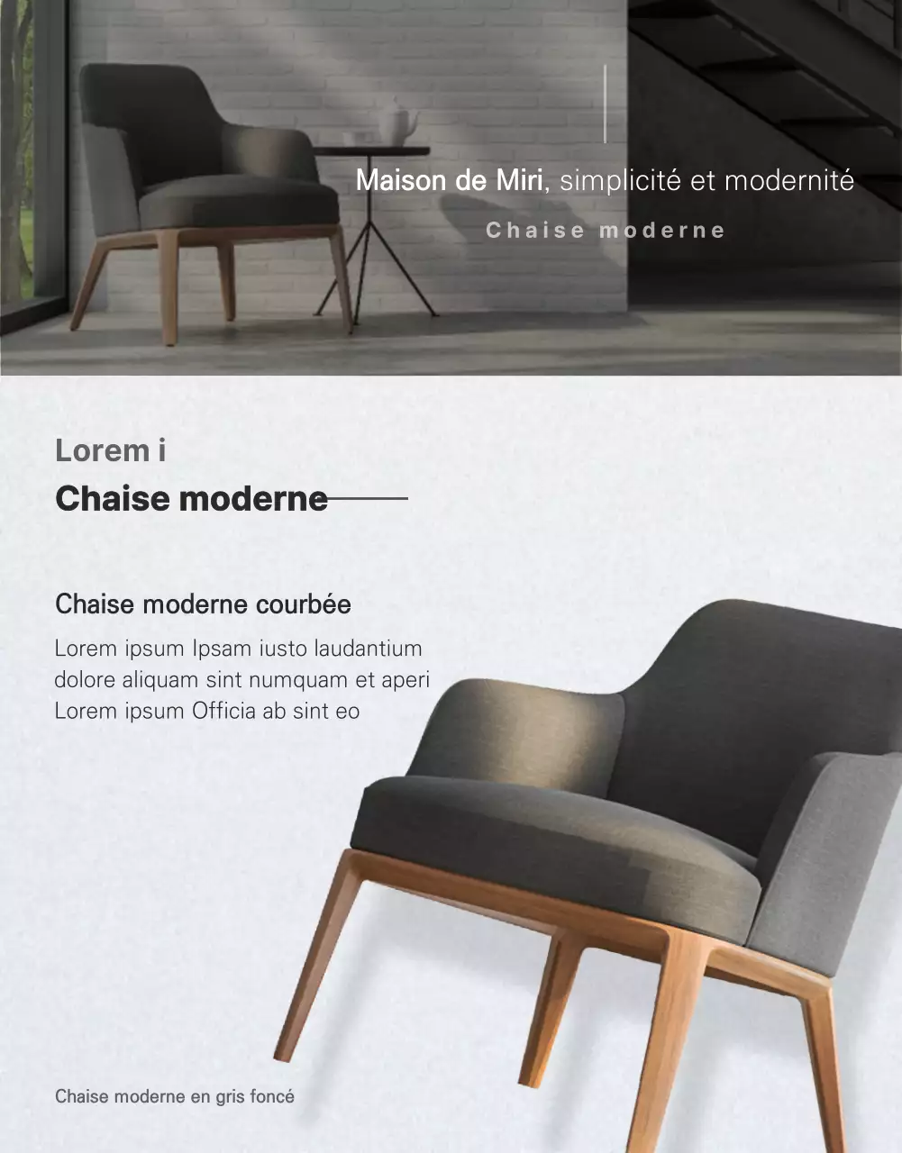 Chaise moderne simple en gris et marron