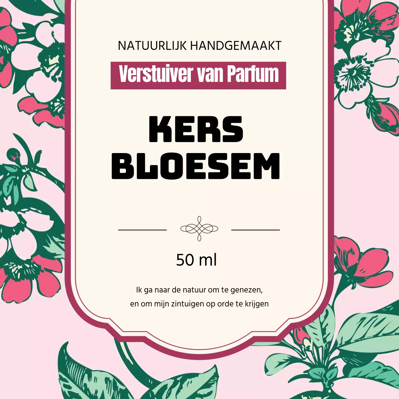 Vintage parfumlabel met roze illustratie