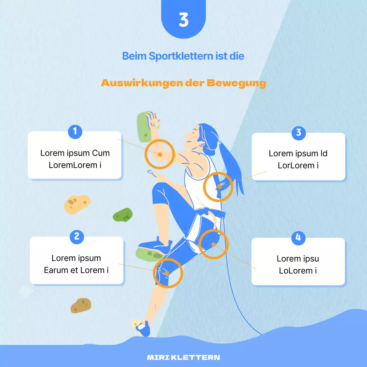 Kühle und dynamische Sportkletterkarte in Orange mit blauem HintergrundNews