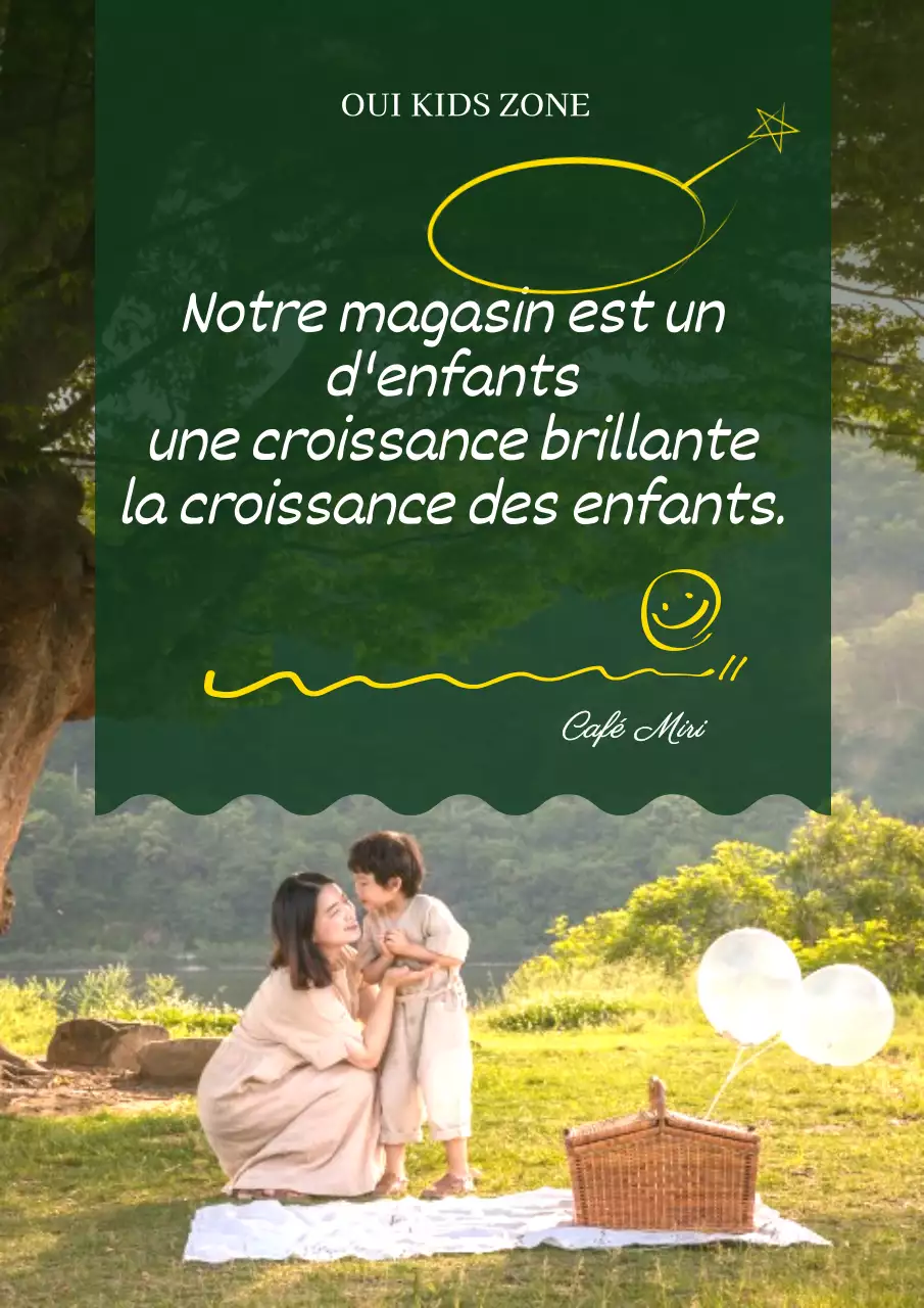 Affiche promotionnelle pour l'espace enfants du café, surlignée en vert.