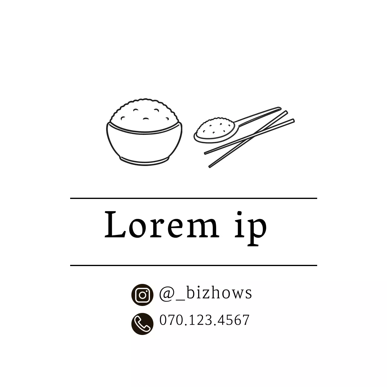 Rótulo simples de restaurante com ilustração a branco