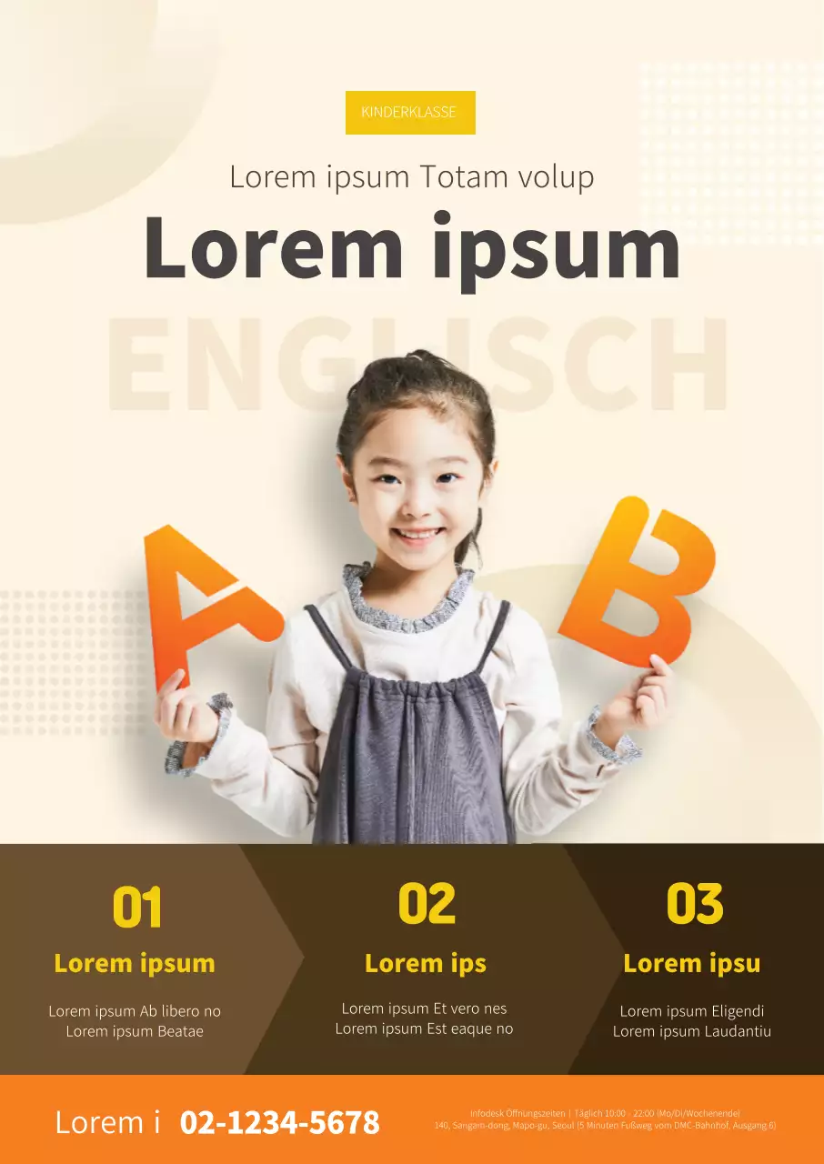 Orange hervorgehobener Fototext Sauberes englisches Klassenzimmer Werben Sie für Ihre Schule