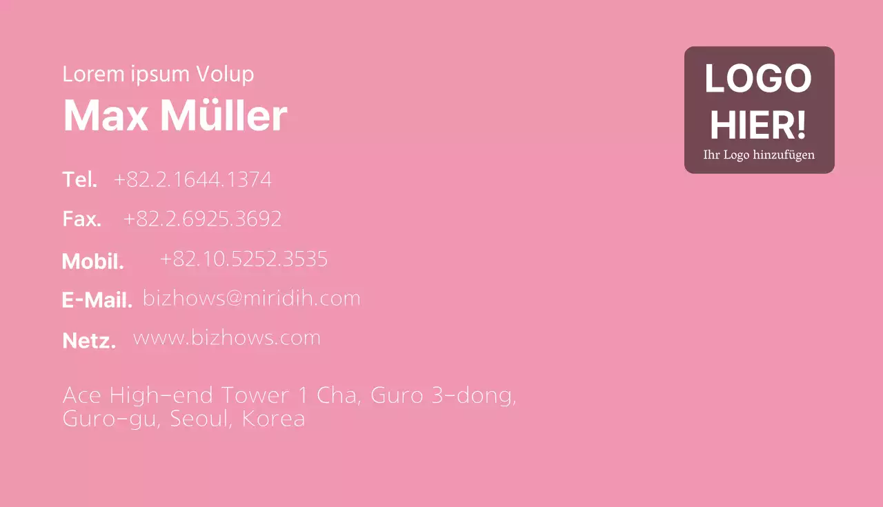 Einfache VisitenkartePink