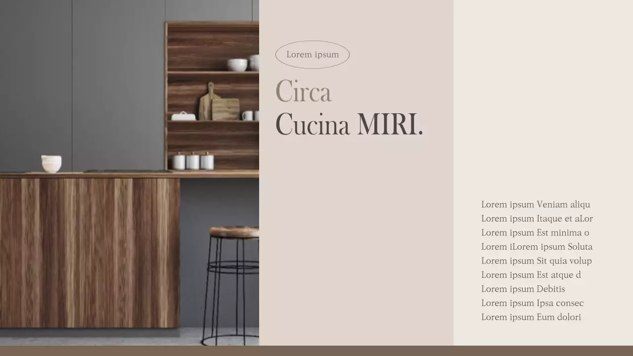 Cucina moderna condivisa in beige e marrone (presentazione)