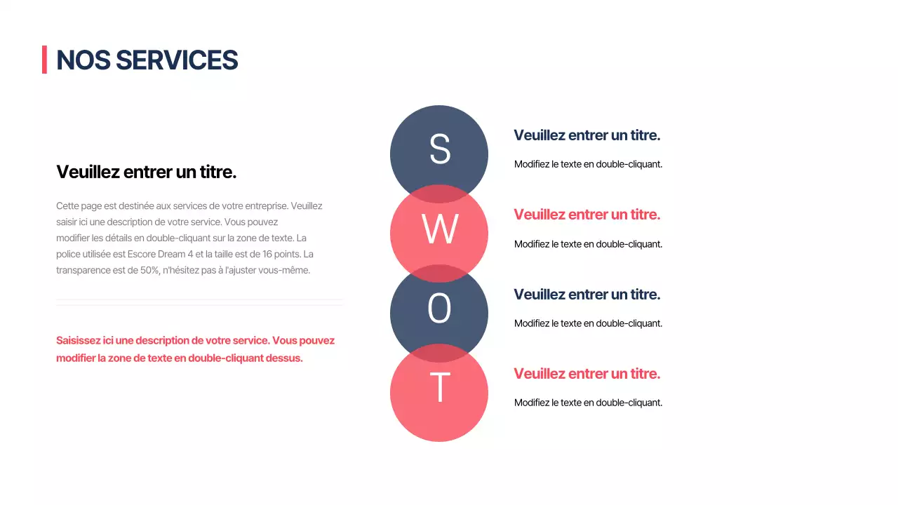 Infographie SWOT avec un concept épuré en rouge et bleu marine