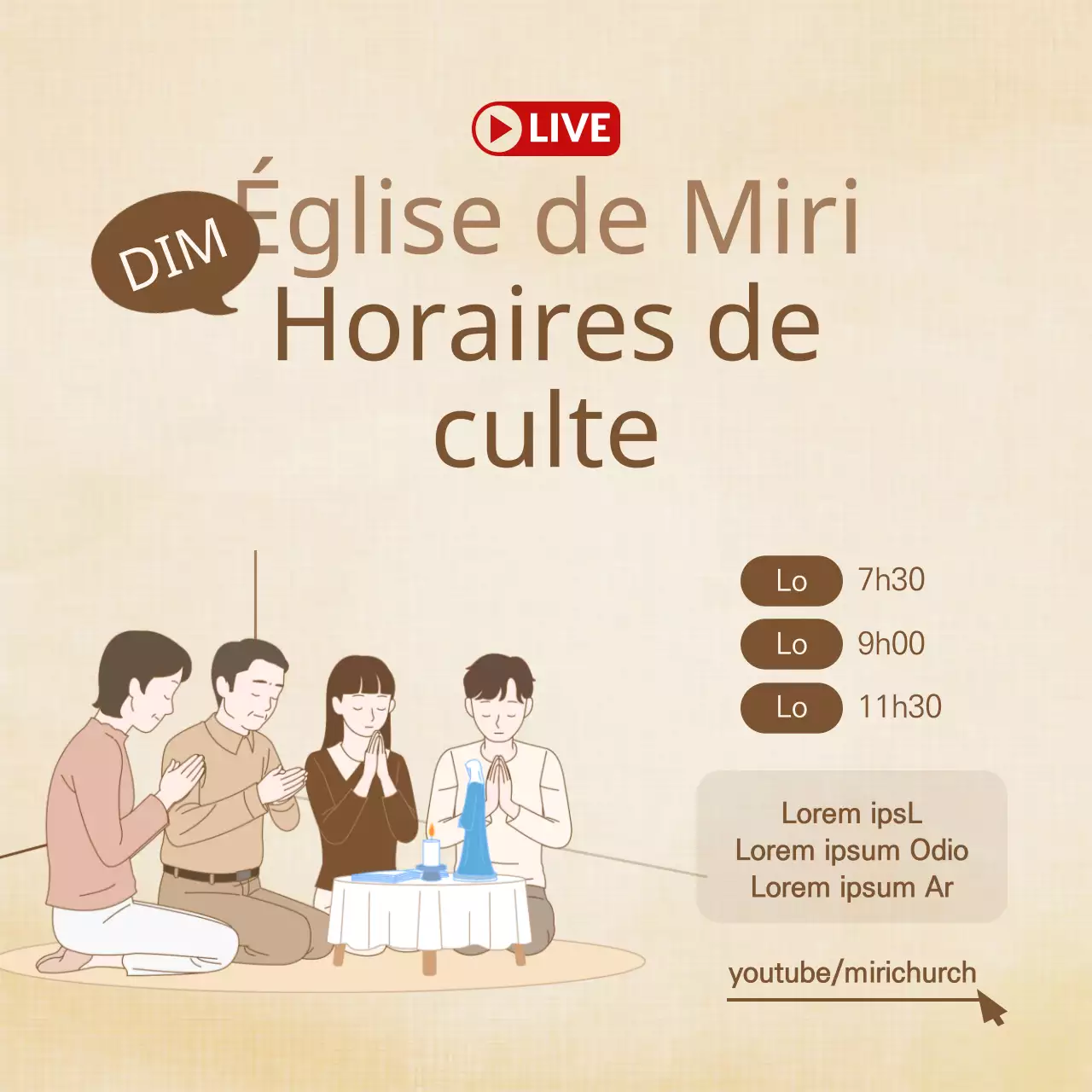 Famille marron en prière Illustration Religion Guide de culte en ligne