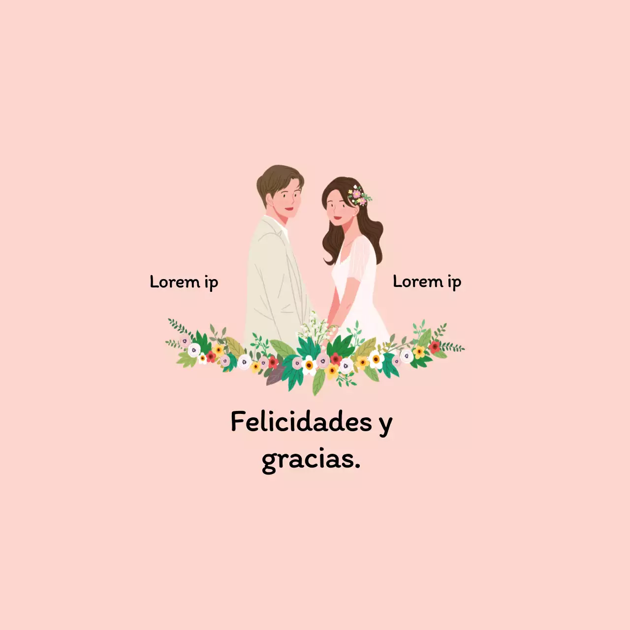 Ilustración rosa etiqueta de felicitación y agradecimiento de boda
