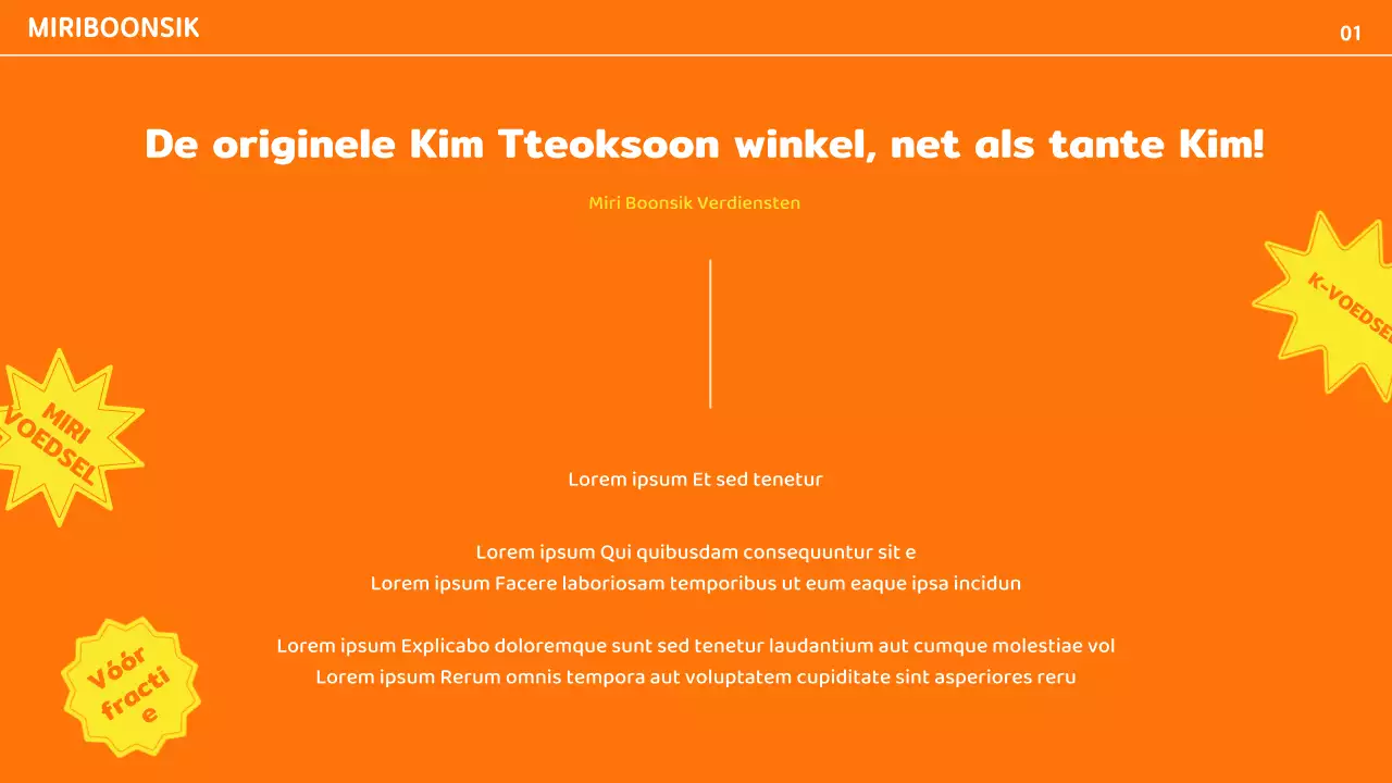 Catering bedrijfsprofiel met oranje en gele kleuraccenten en fotolay-out