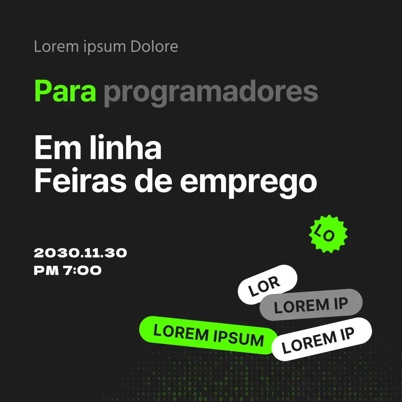 Anúncios de emprego em linha em preto e cores fluorescentes