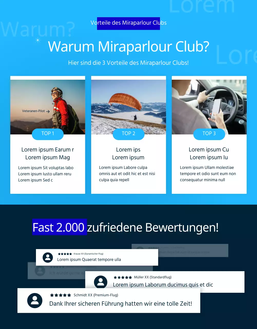 Einfaches, grünes und blaues Paragliding Detailseite