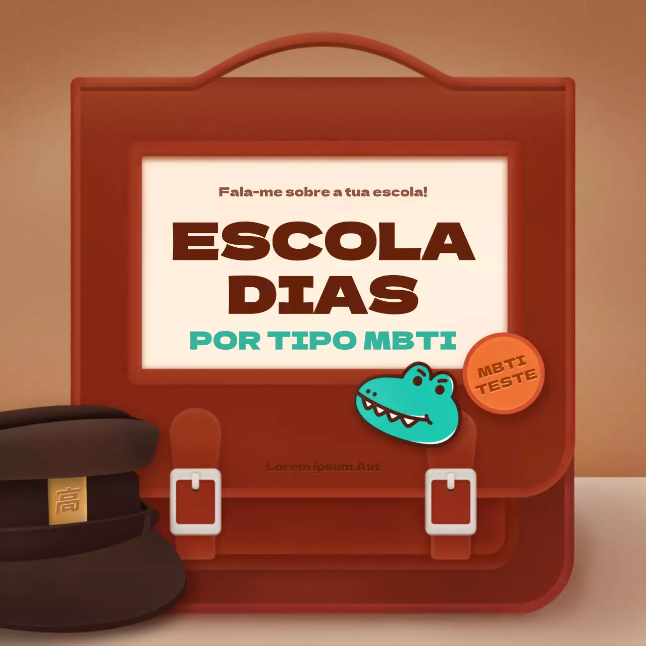 Teste de maquetas de conceito de mochila escolar retro castanha e verde