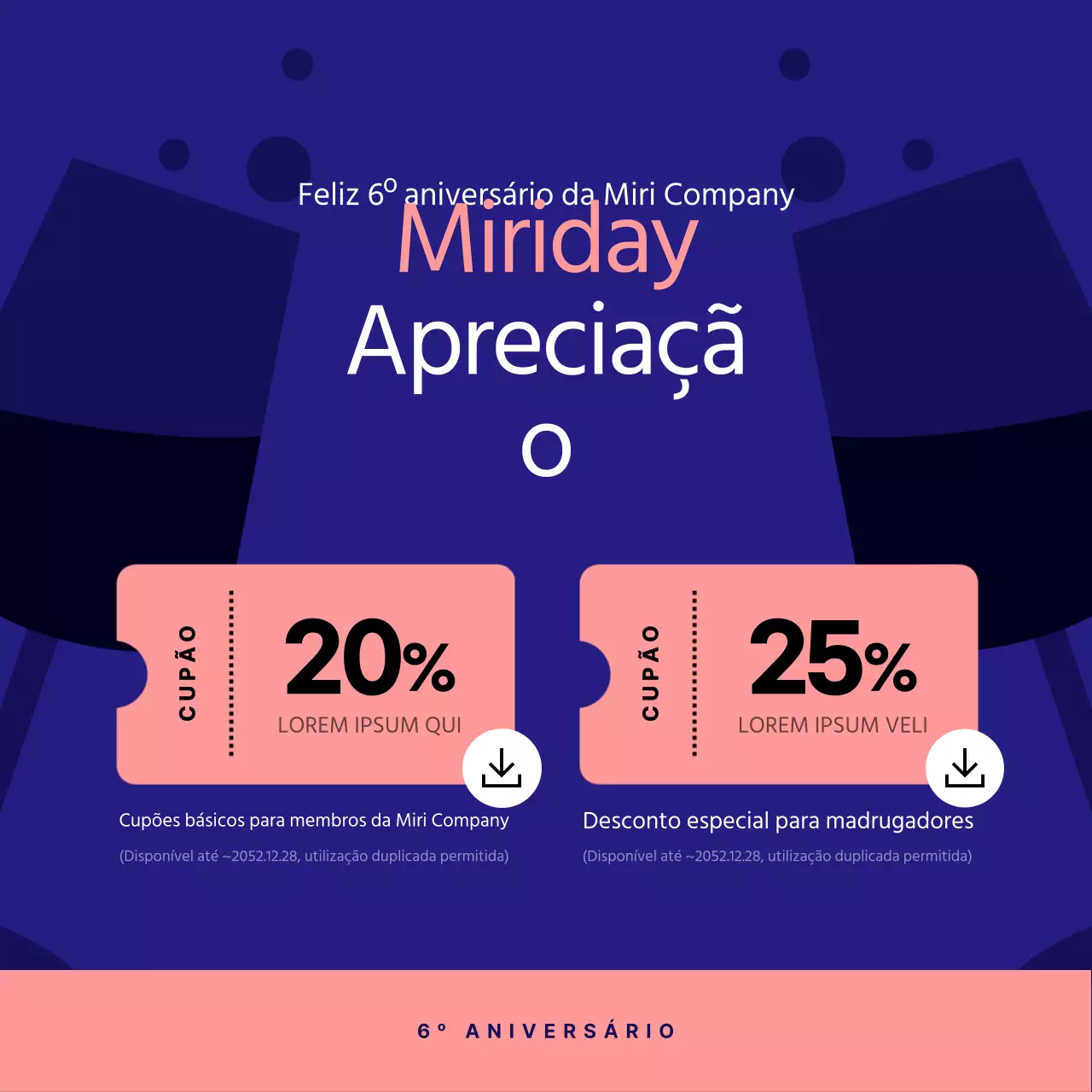 Um cupão de desconto de Feliz Aniversário azul-marinho e cor-de-rosa