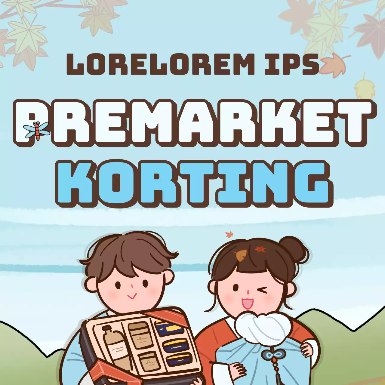 Korting op een geanimeerd herfstillustratieconcept in oranje en lichtblauw