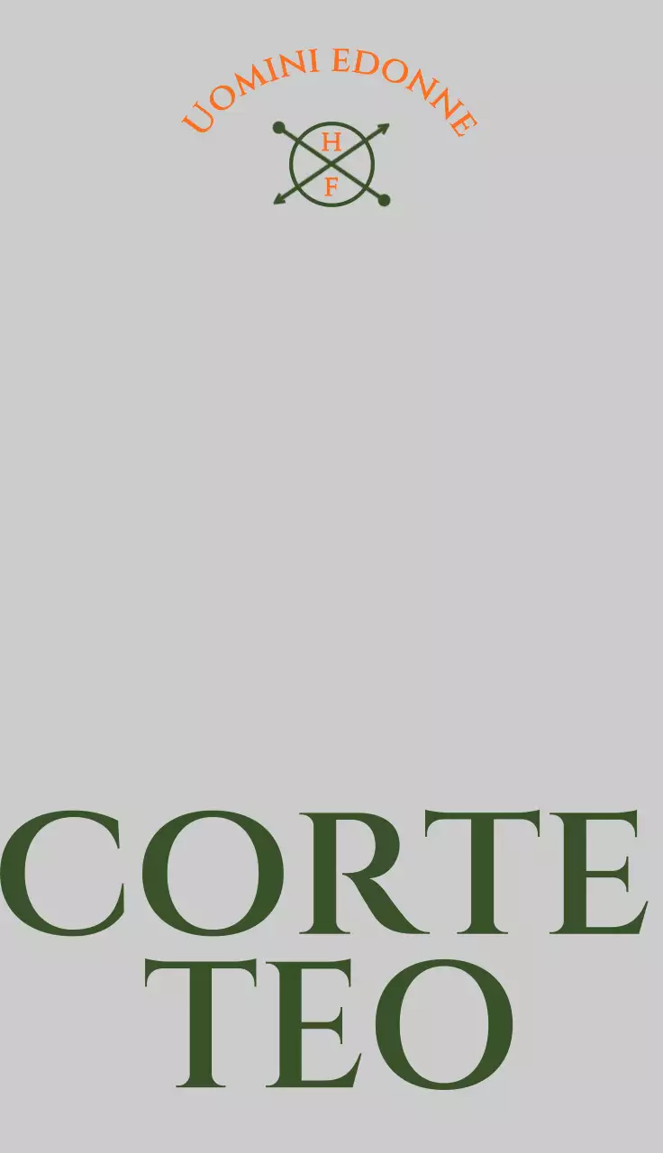 Promozione di un negozio di abbigliamento che vende capi puliti con un tocco vintage verde e arancione.