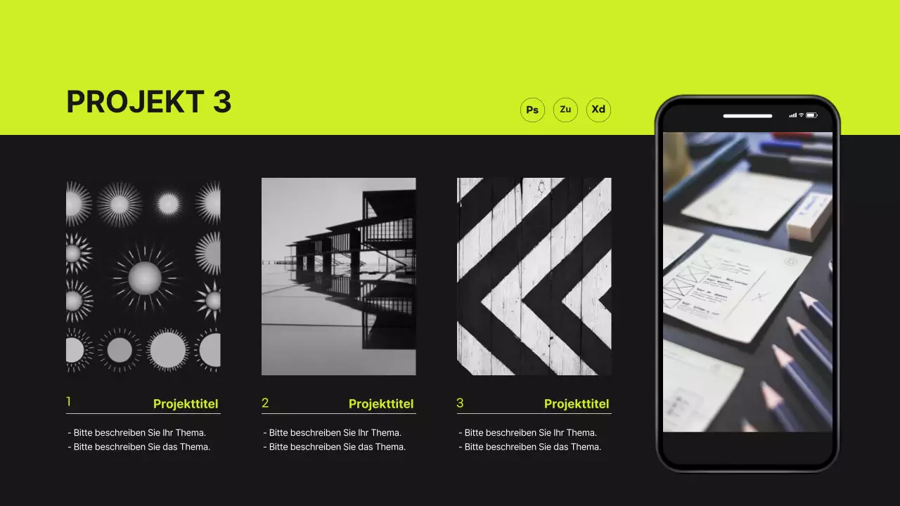 Raster-Konzept Designer-Mappe in Lindgrün und Schwarz