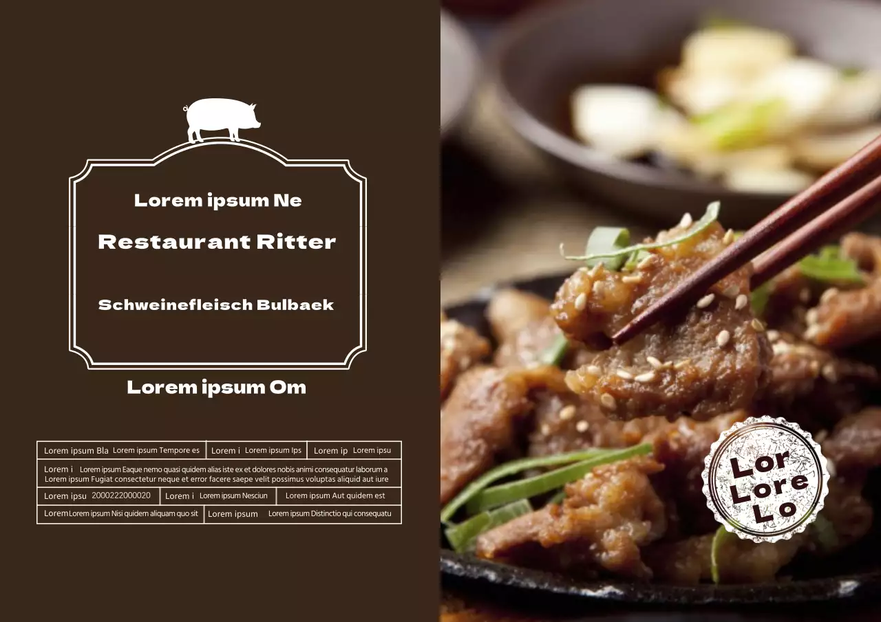 Braunes Symbolfoto Hervorgehobene Lebensmittel Schweinefleisch Bulgogi Detail-Etikett