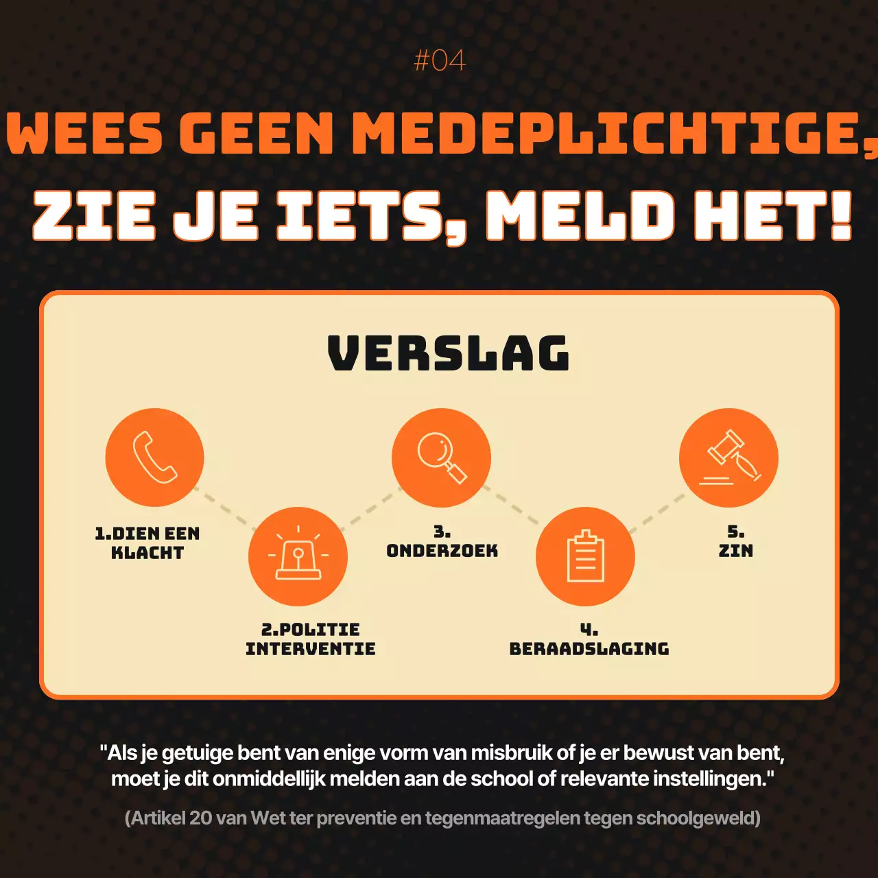 Bevordering van de uitroeiing van schoolgeweld in oranje