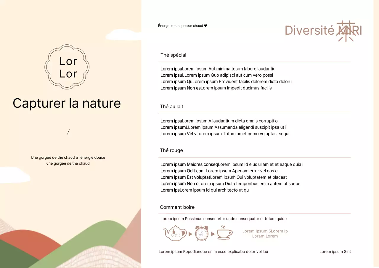 Cartes postales en sachets de thé aux couleurs chaudes et illustrées