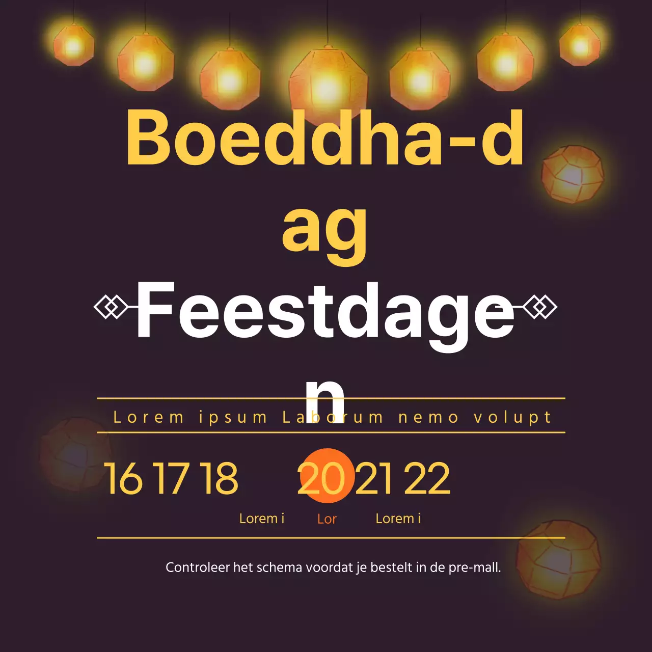 Afbeelding banner met relevante kalenderdata voor een aankondiging van een vakantiesluiting op een zwarte lantaarnachtergrond