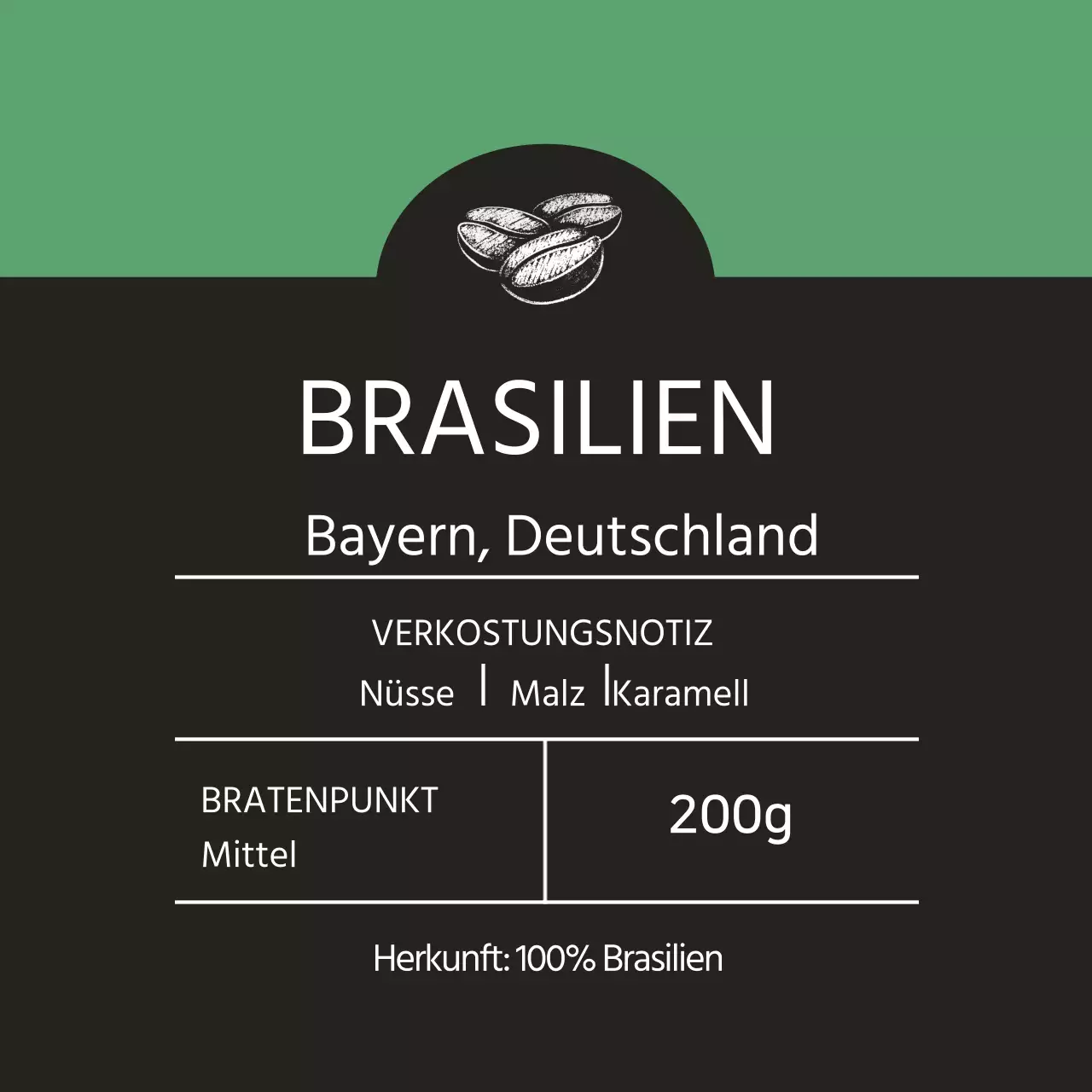 Grünes illustriertes Etikett für Kaffeebohnen