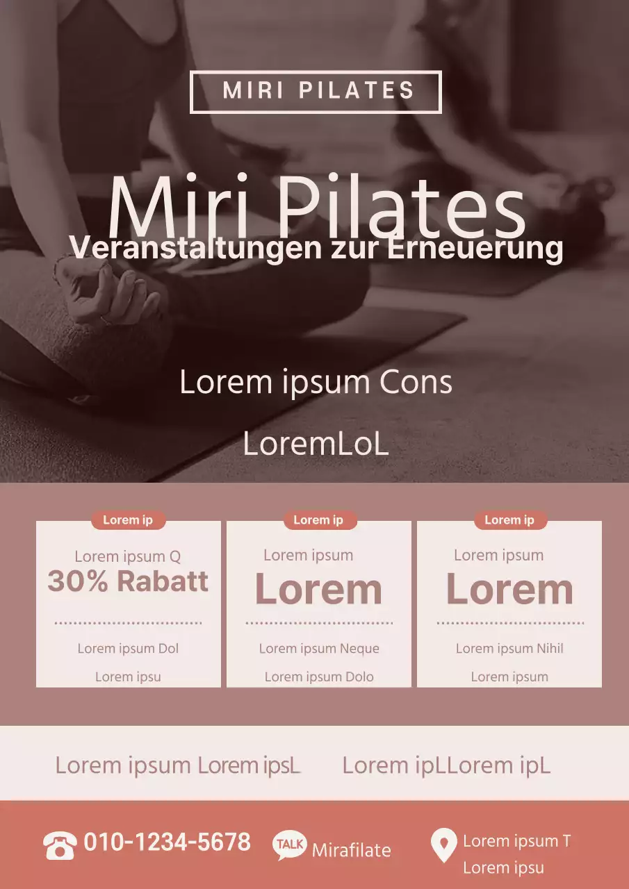 Werben Sie mit einem Foto von Ihnen, wie Sie in Mint und Orange Pilates machen, für eine nette offene Pilates-Veranstaltung.