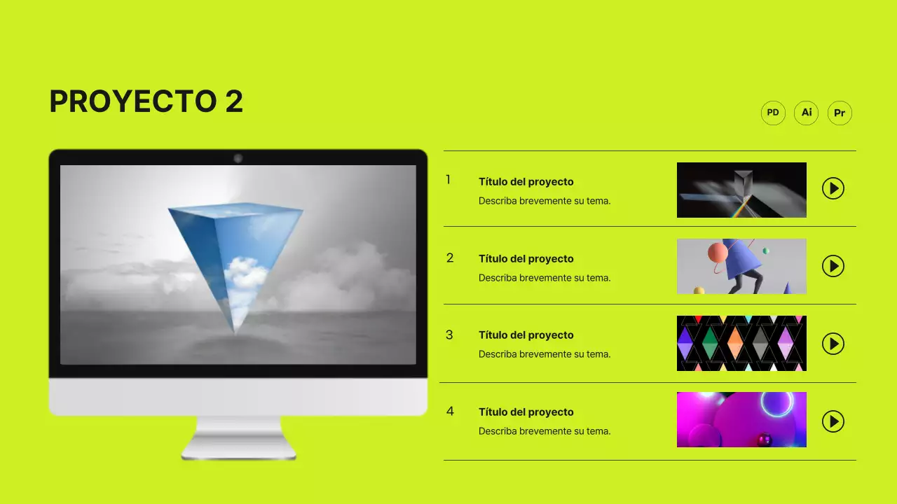 Portafolio de diseñador con concepto de cuadrícula en verde lima y negro