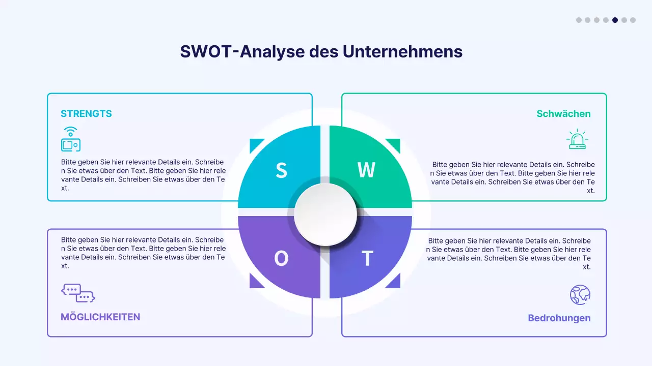 Blaues und lila Farbverlaufssymbol SWOT