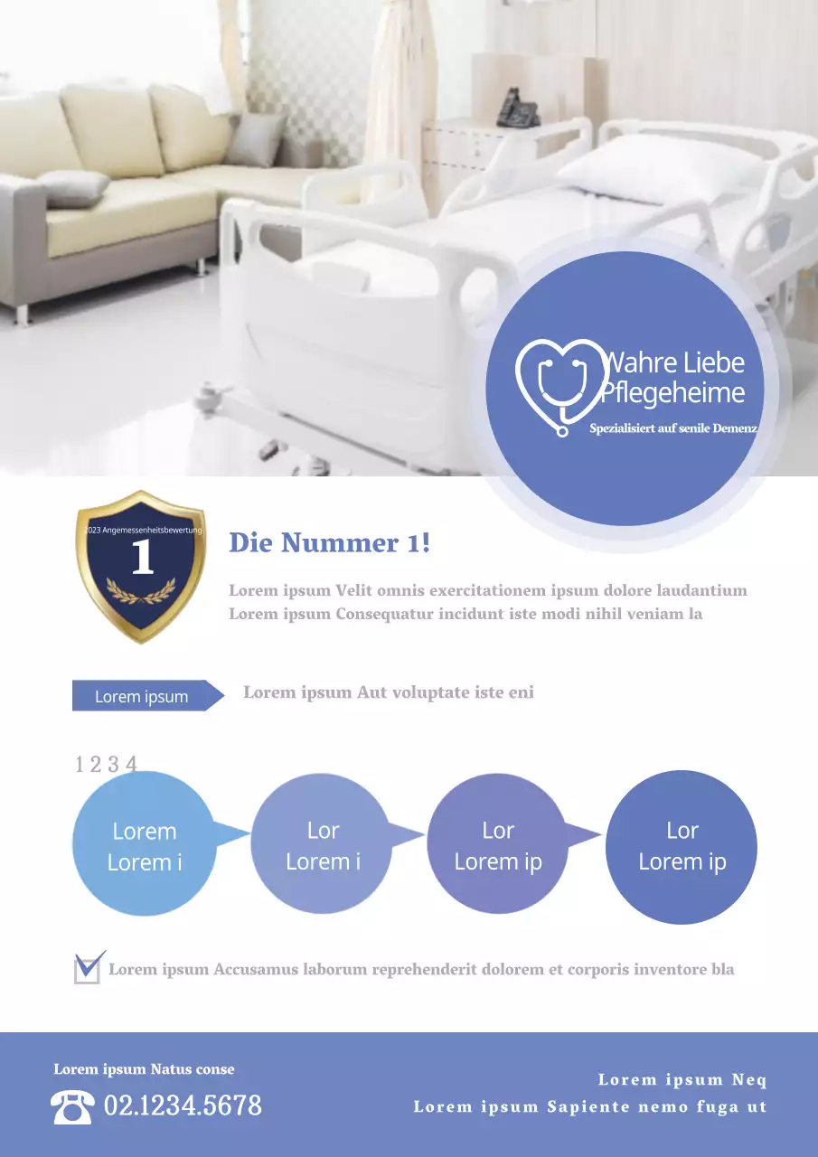 Blaues Faltblatt mit Erläuterungen zum Aufnahmeverfahren in ein Pflegeheim