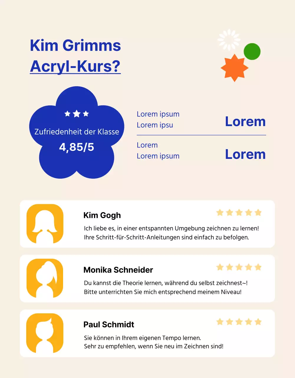 Ankündigung eines eintägigen Kunstkurses mit einem Hauch von Beige und Blau