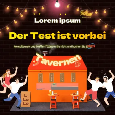 Eine schwarze Backsteinkneipe mit blinkenden Neonlichtern auf einem schwarzen Backsteinsockel Booking Social media