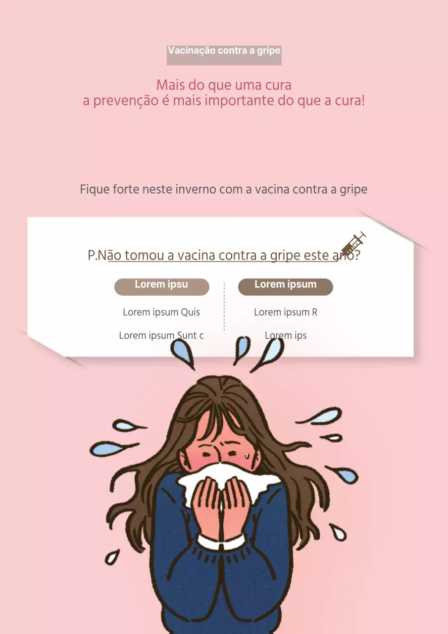 Folheto simples de promoção da vacinação contra a gripe em cor-de-rosa