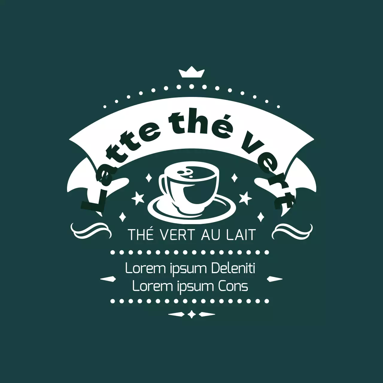 Étiquette illustrée turquoise pour thé vert au lait