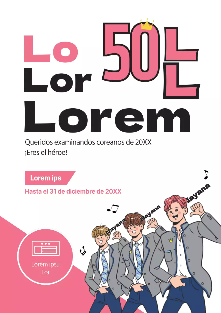 Folleto promocional ilustrado en rosa y blanco de venta por tiempo limitado