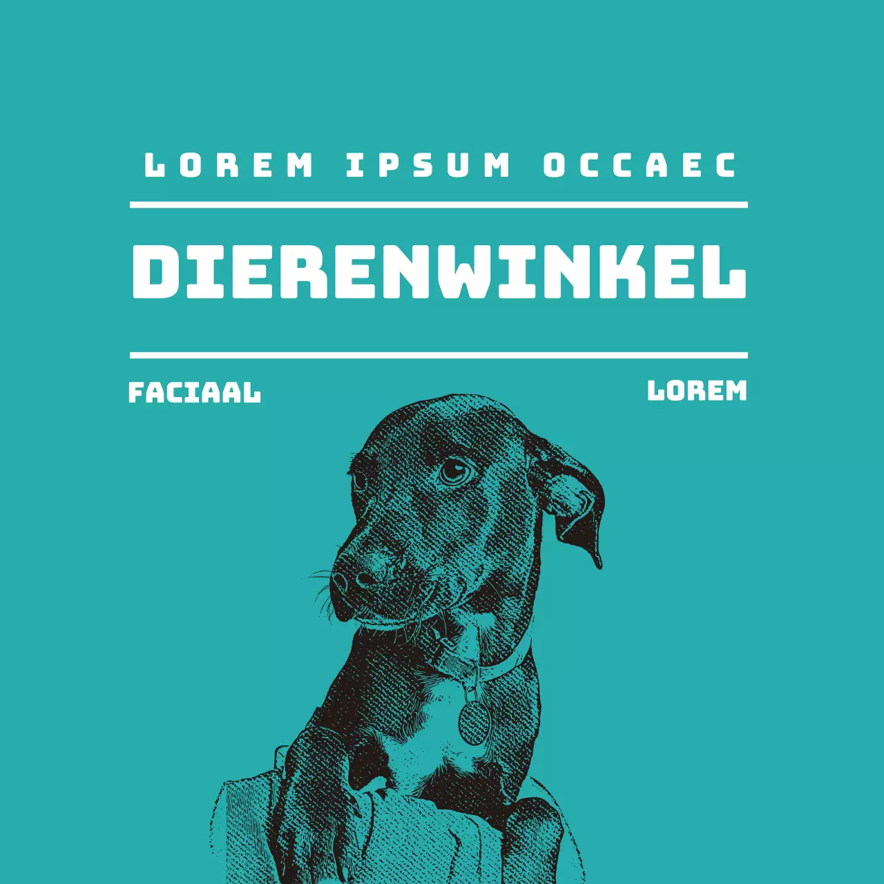 Turquoise Geïllustreerd Dierenwinkel Etiket