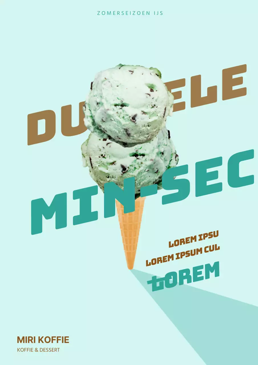 Een eenvoudige promotieposter met muntijsmenu in lichtblauw.