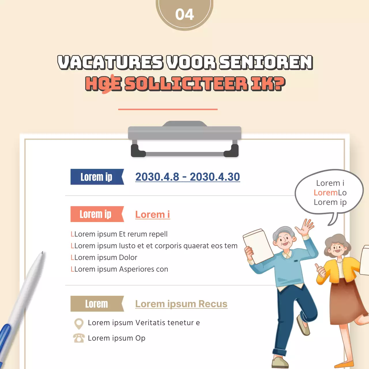 Beige illustratie concept openbaar werk ouderen vacature kaartNieuws