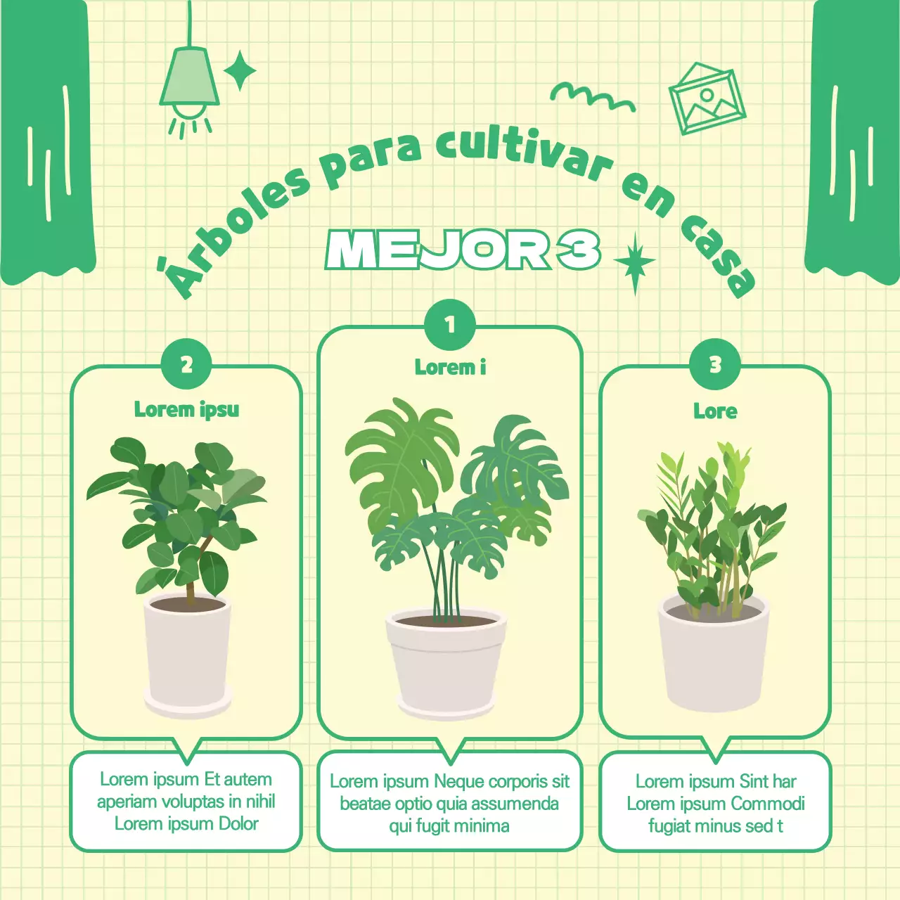 Un bonito tema para la habitación a cuadros verdes y amarillos