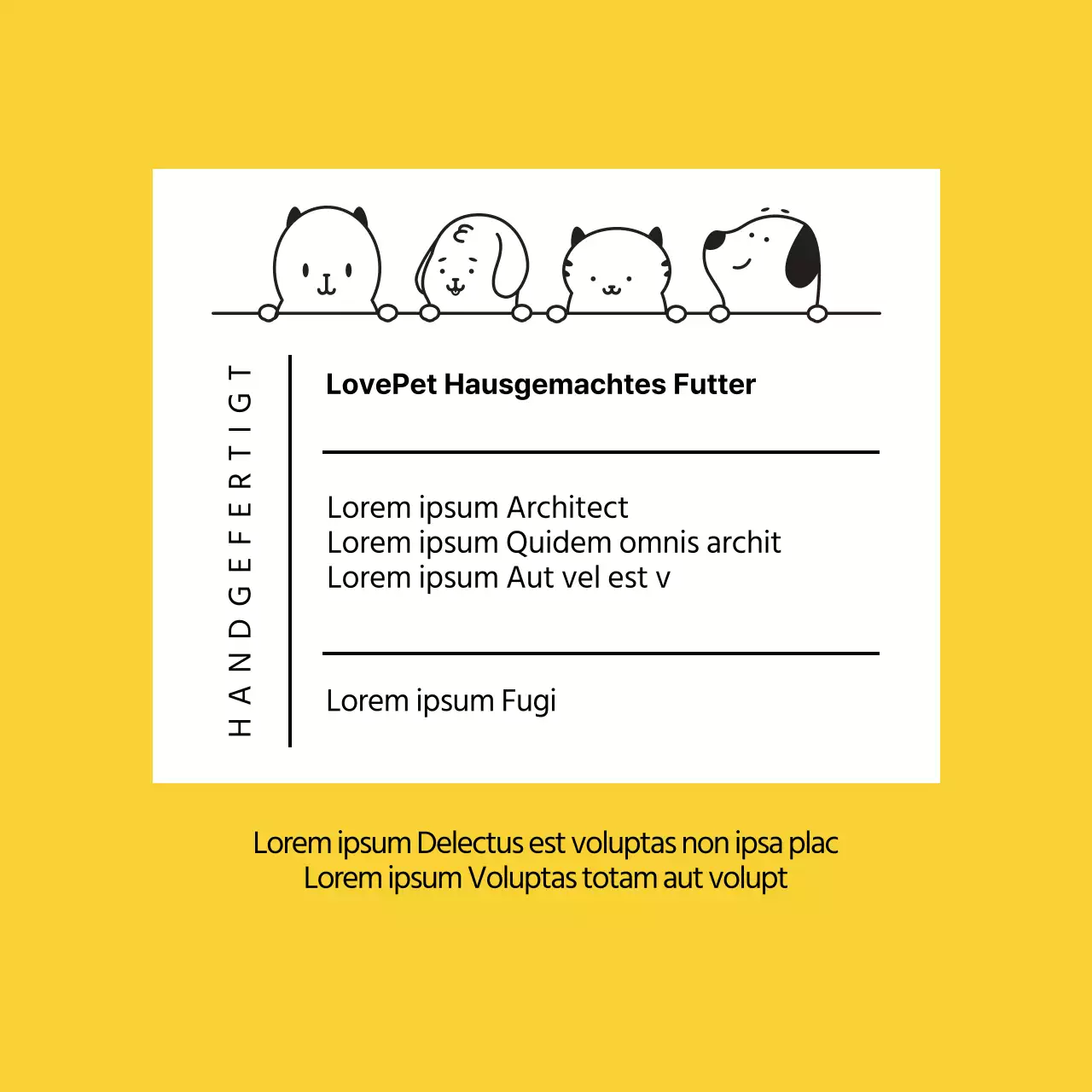 Gelbe Textetiketten für Tiernahrung