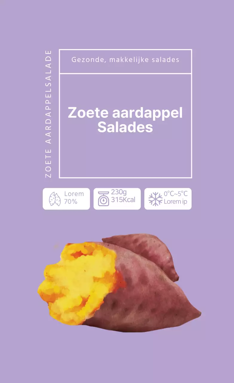 Paars Geïllustreerde Zoete Aardappelsalade Voedseletiket