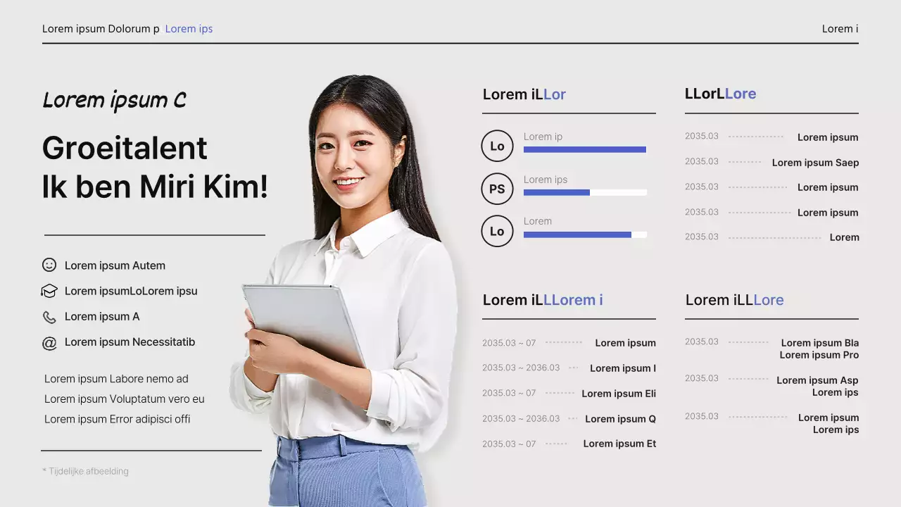 Eenvoudige, professionele portfolio-cv in lichtblauw en lichtgeel